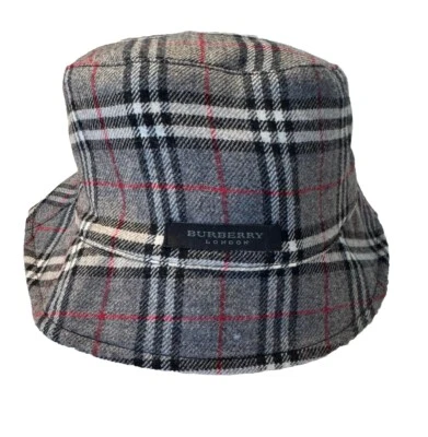 Vintage Women's Gray Plaid Reversible Burberry Bucket Hat - Image 1 of 4