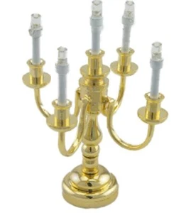 Dolls House Brass 5 Arm Candelabra Miniature Table Lamp LED Battery Light - Picture 1 of 8