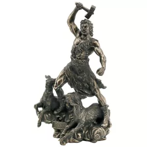 Bronzierte Figur Thor Gott der Wikinger mit Ziegenböcke - Bild 1 von 1