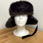 Blue Denim Solid Gray Fur Aviator Winter Hat With Ear Flaps Adult Size Large