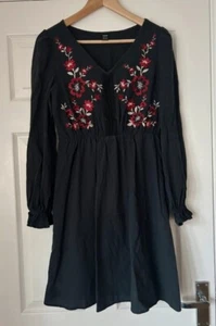 Womens Black Embroidered Black Dress Size M 10 - Picture 1 of 5