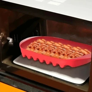 Red Bacon Tray With Lid Microwave Barbecue Tray Microwave Bacon Pan Breakfast - Picture 1 of 12
