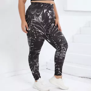 Wing Feathers Tie Dye Plus Size Leggings for Women Sports Yoga Pants Gym 0XL-4XL - Picture 1 of 7