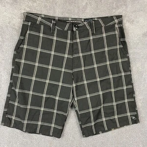 Rip Curl Shorts Mens Size 38 Check Black Grey Surf Wear Walk Pockets Summer - Picture 1 of 10