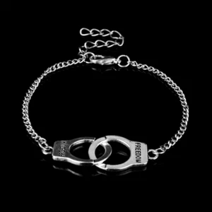 Bracciale con MANETTE Argento catena in ACCIAIO inox da Uomo Donna braccialetto - Foto 1 di 5