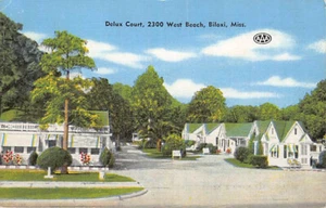 Postal MS: Delux Court, Biloxi, Mississippi, lino vintage años 40 - Imagen 1 de 2