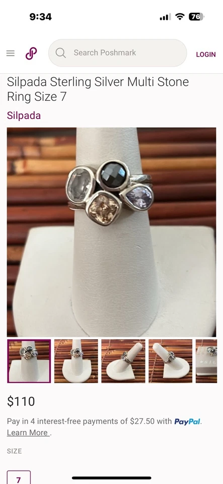 Anillo retirado SILPADA vino vuelo amatista circonita cúbica hematita plata esterlina 925 talla 8 Foto 1 de 3