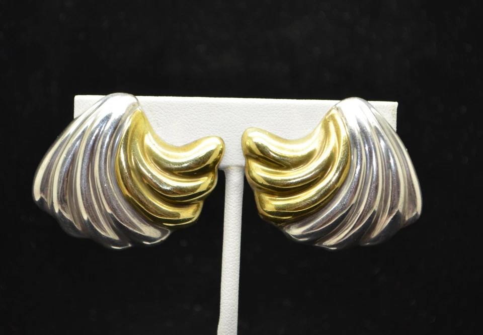 Sterling Silver Gorgeous Gold-Toned Scalloped Clip-On Earrings #FME661 - Image 1 of 4