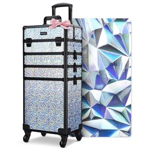 Byootique 4in1 Rolling Makeup Train Case Cosmetic Organizer Wheel Mermaid Silver - Picture 1 of 10