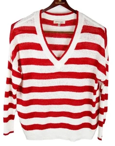 Philosophy Damen Pullover M Pulli V-Ausschnitt Oberteil Langarm Oversize gestreift 78 $ - Bild 1 von 6