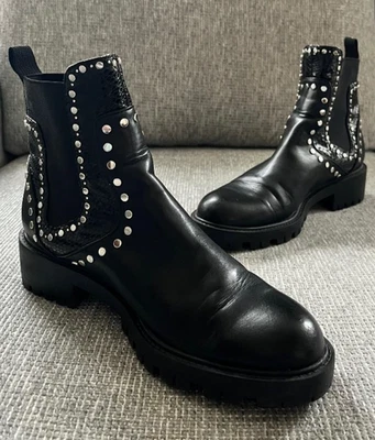 ZARA Black Size 40 Chelsea Studded Biker Boots Chunky Lug Sole Goth Grunge 1.5" - Image 1 of 4