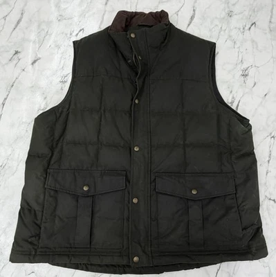 Waxed LL Bean Loden Upcountry Puffer Vest Cotton Goose Down Fill Snap XL $190 - Image 1 of 4