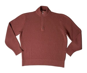 Inis Meain Quarter 1/4 Zip Sweater Size L Wool Cashmere Brick Red - Picture 1 of 8