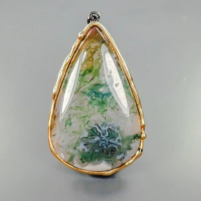 Gemstone Natural Moss Agate Pendant 925 Sterling Silver  /NP49259 - Image 1 of 4