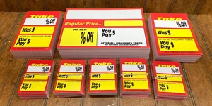 1000 % Off Store Sale Closeout Price Tag Cards - 3 Sizes - New - Picture 1 of 1