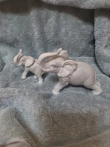 2 VTG Otagiri Gray Elephants Figurines Walking Trunk Up Tusks protected Japan - Picture 1 of 7
