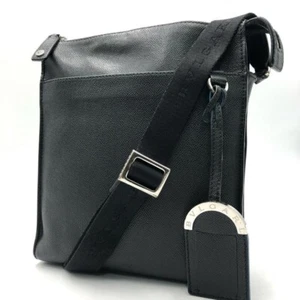BVLGARI MAN Shoulder Bag Crossbody Charm Logo Leather Black Unisex From Japan - Picture 1 of 24