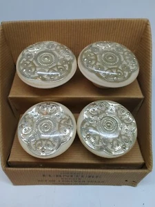 Set Of 4 CELLULOID And Metal DRAWER PULLS Knobs Ivory & Gold 2" NEW - Picture 1 of 7