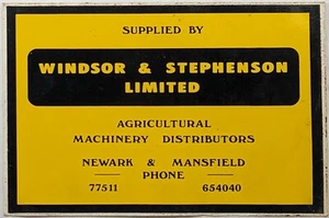Vintage Windsor & Stephenson Landmaschinen Händler Aufkleber/Sticker - Bild 1 von 2