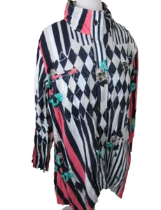 LINDI Crinkle Tunic Jacket Top Women's XL Pink Geometric Art Wear - Picture 1 of 5