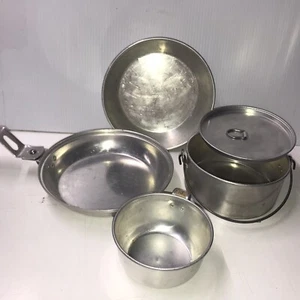 Vintage Pfadfinder Mess Kit Camping Aluminium 5 Stück GS Logo gestempelt - Bild 1 von 13