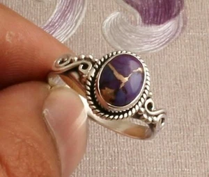 Purple Copper Turquoise Gemstone 925 Sterling Silver Handmade Ring All Size - Picture 1 of 7