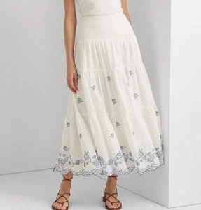 Lauren Ralph Lauren Damen Baumwolle Swiss Dot Midi Rock weißblau B4HP - Bild 1 von 83