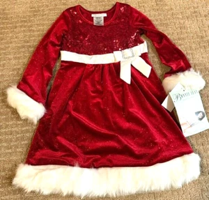Bonnie Jean Dress Girls Size 4 Red Velvet Sequins Fur Christmas Santa Holiday - Picture 1 of 2