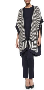 NWT $438 WOMEN'S MISOOK STRIPED OPEN FRONT NAVY/WHITE /GOLD KIMONO CARDIGAN XS - Picture 1 of 12