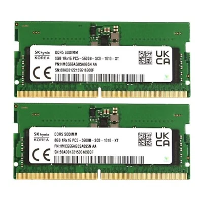 Hynix 16GB 2X8GB DDR5 5600MHz PC5-44800 262-Pins 1RX16 Laptop SODIMM Memory Ram - Image 1 of 4