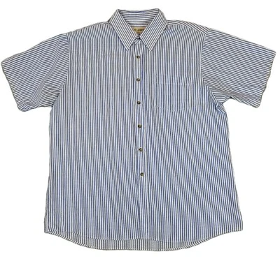 Haband Summer Seersucker Shirt Mens XL Blue White Lightweight Casual Beachy - Image 1 of 4