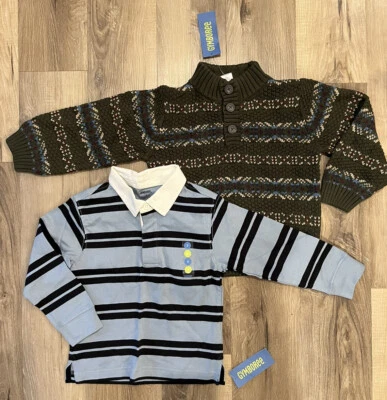 Gymboree NEW w/tags Boys 3 & XS (3-4) Blue Polo LS Shirt & Green Sweater - Image 1 of 4