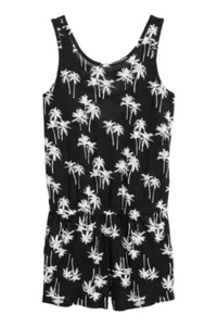 H&M Palm Tree Print Jumpsuit Romper Black Tropical , Size 170 Girls Women - Picture 1 of 3