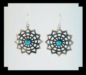 Brushed Sterling and Turquoise Earrings - Picture 1 of 5