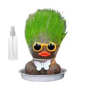Muñeca con cabeza de hierba planta plantas verdes de escritorio mini macetas bonsái hágalo usted mismo maceta regalo para niños - Imagen 1 de 15