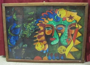 VINTAGE LARGE ORIGINAL FRAMED & GLAZED OIL ON CARDBOARD PAINTING BY RIZOV - Picture 1 of 8