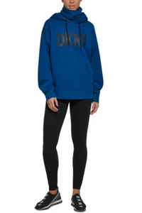 DKNY Sport Women Funnel Neck Logo Print Hoodie Poseidon Size XL - Picture 1 of 1