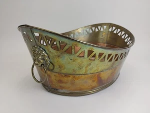 Jardiniere jardinera enfriador de vino vintage de 1800 cubo de troncos cobre latón cabeza de león - Imagen 1 de 21