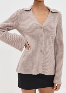 Reformation Shea Cashmere Collared Cardigan Tan/Toast Damen Gr. Klein**Neu mit Etikett* - Bild 1 von 12