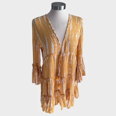 Vestido amarillo pequeño Blue Island para mujer cuello en V 100 % rayón Foto 1 de 4