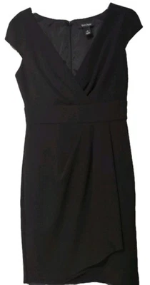 White House Black Market Dress Womens Size 6 Black Zip Up Back Cap Sleeve Pleats - Image 1 of 4