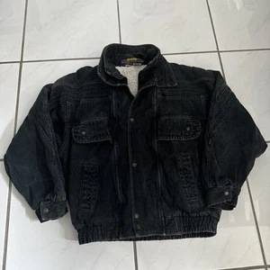 Roglins Giacca Uomo Denim Sherpa Zip Anticato Lavato Nero Vintage Uomo Taglia M - Foto 1 di 13