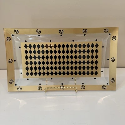 Alan Lee New York Rectangular Serving Tray – Harlequin Black & Gold Swirl Design - Image 1 of 4