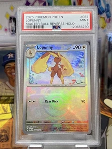 Pokémon Pre En-Prismatic Evolutions #084 Lopunny Master Ball 2025 reverso PSA 9 - Imagen 1 de 9