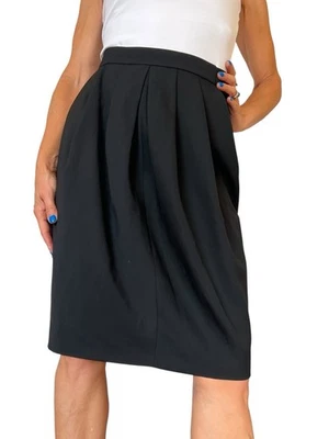 MICHAEL KORS MADE IN ITALY MUJER FALDA 6 NEGRO LÁPIZ PLISADO LANA ELÁSTICA Foto 1 de 4