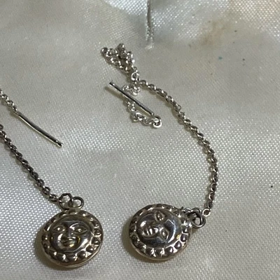 Vintage Israel ? Sterling Silver 925 Dangling Sun Face Chain Threader Earrings - Image 1 of 4