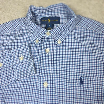 Ralph Lauren Shirt Kids 7 Blue White Cotton Check Long Sleeve Button Down - Image 1 of 4