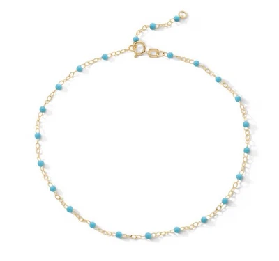 Tobillera de cadena de esmalte azul oro 10K Foto 1 de 3