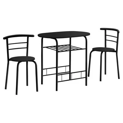 Conjunto de mesa de jantar 3 peças pequeno 32" L cozinha metal laminado preto - Imagem 1 de 4