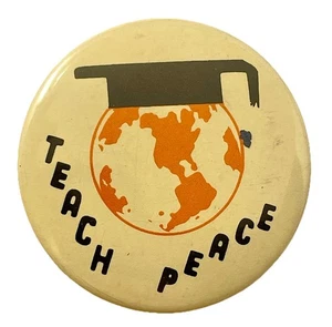 Teach Peace Anti-Vietnam War Peace Symbol & Graduation Cap Cause Pinback Button - Picture 1 of 5